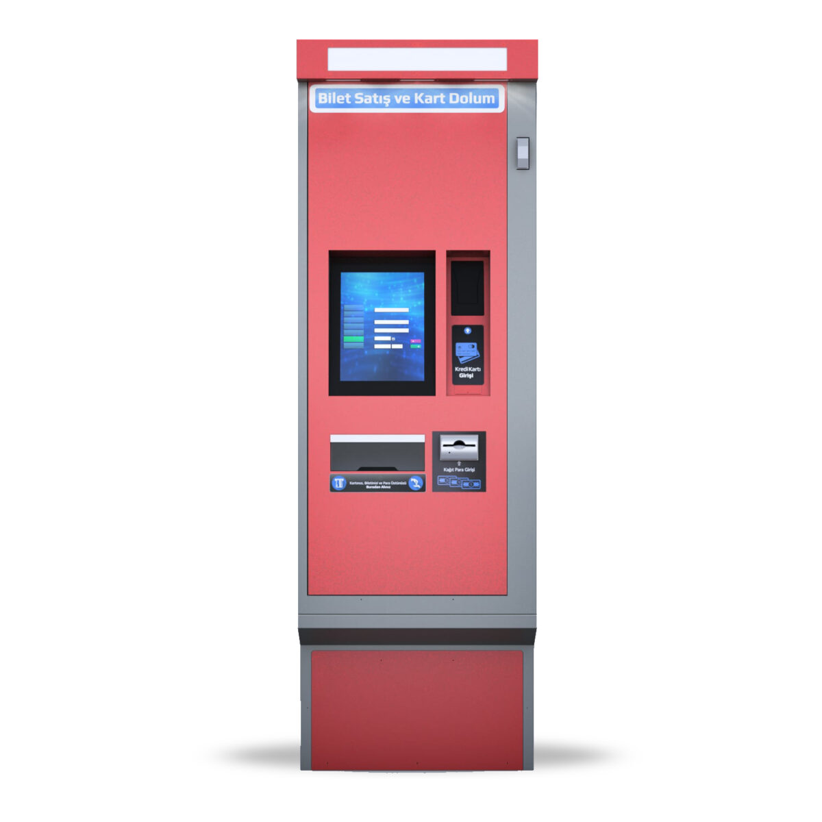 E-Life TVM-500 bilet satış kiosk terminali, otobüs ve tren istasyonları için tasarlanmıştır.