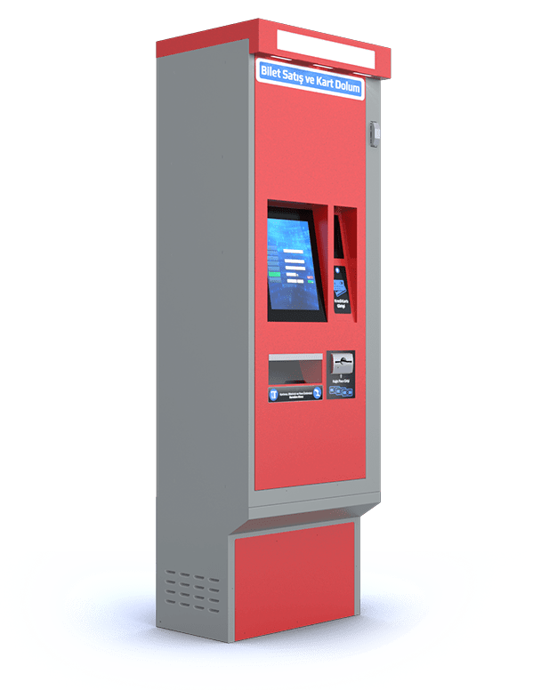 E-Life TVM-500 bilet satış kiosk terminali, otobüs ve tren istasyonları için tasarlanmıştır.