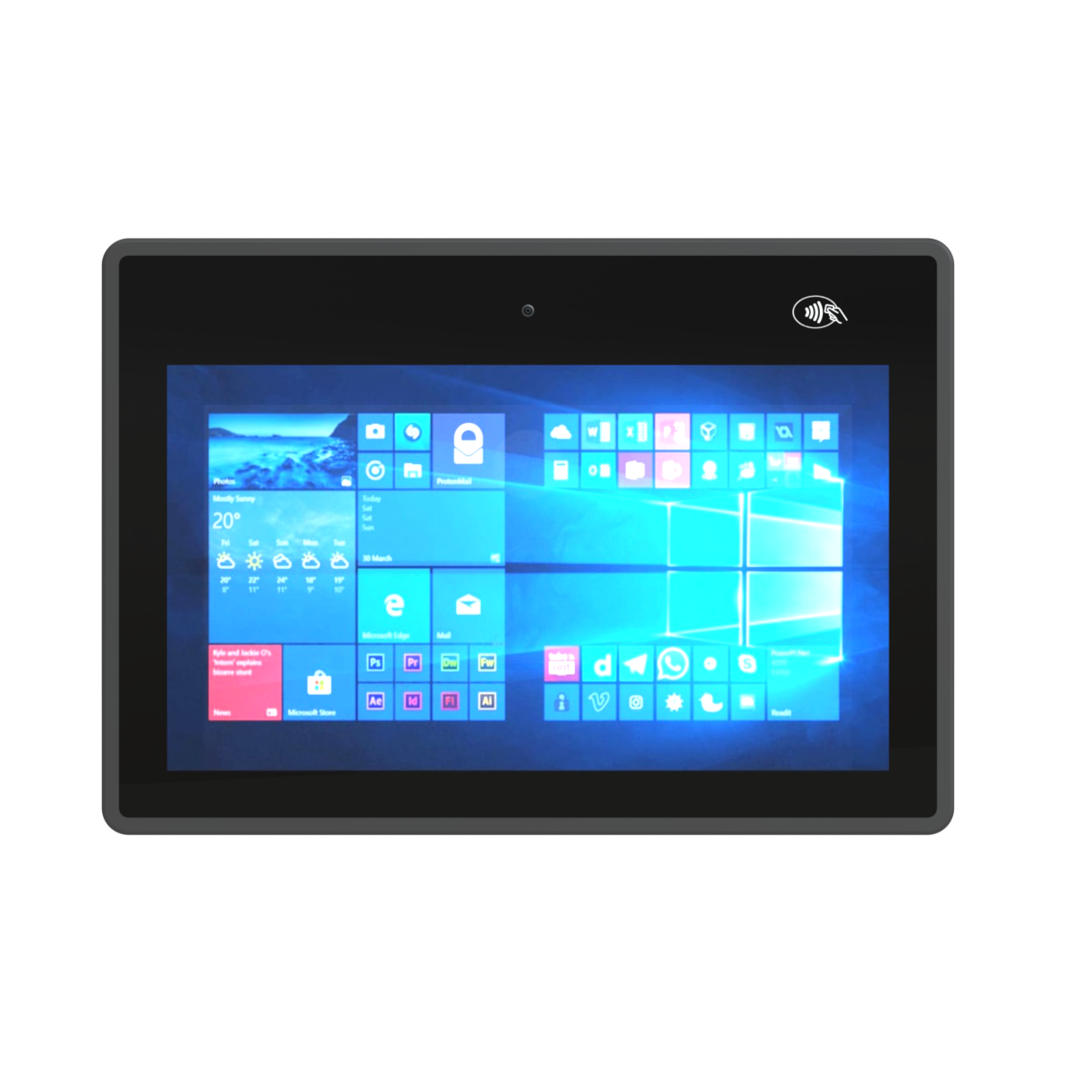 E-Life EPC-616-CR G3 Panel PC, 15.6 inç dokunmatik ekran, entegre kamera ve RFID okuyucu ile endüstriyel kullanım için tasarlanmış.